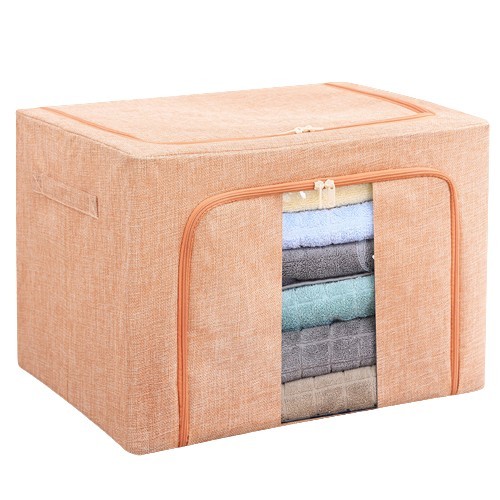 Cutie de depozitare pliabila, Flippy, Cu fermoar, 66 L, Textil, 50x40x33 cm, Cadru Metalic, Suport Baza Stabil din Plastic, Roz pudrat, model 2 - imagine 3