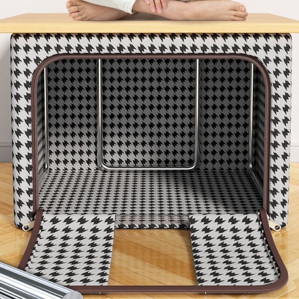 Cutie de Depozitare Pliabila, Flippy, Cu fermoar Bidirectional, 100 L, Textil, 60x42x40 cm, Cadru Metalic, o Fereastra, Suport Baza Stabil din Plastic, Design Zebra, Alb Negru - imagine 2