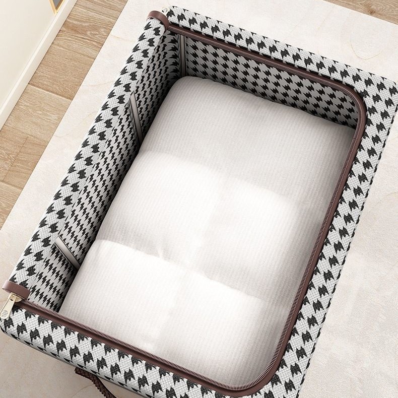 Cutie de Depozitare Pliabila, Flippy, Cu fermoar Bidirectional, 100 L, Textil, 60x42x40 cm, Cadru Metalic, o Fereastra, Suport Baza Stabil din Plastic, Design Zebra, Alb Negru - imagine 3