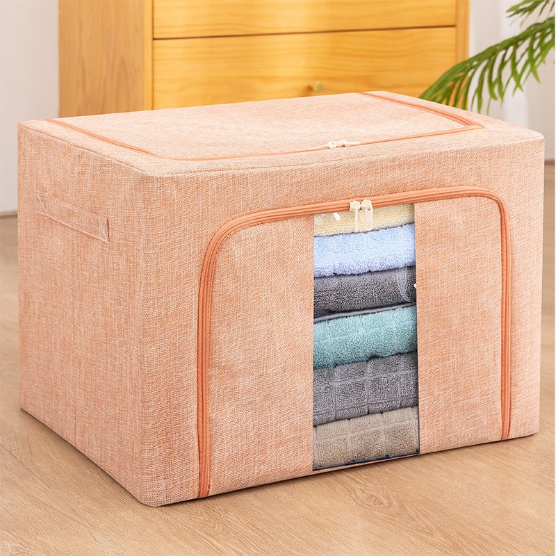 Cutie de depozitare pliabila, Flippy, Cu fermoar, 66 L, Textil, 50x40x33 cm, Cadru Metalic, Suport Baza Stabil din Plastic, Roz pudrat, model 2 - imagine 2