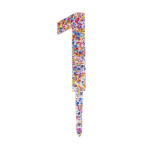 Decoratiune Topper pentru Tort, Flippy, din Acrilic cu Fulgi de Sclipici, Model Cifra 1, Inaltime 18.5 cm, Transparent Multicolor 