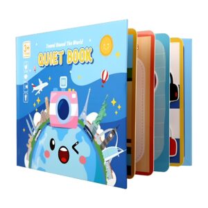 Carte Educativa cu Stickere Reutilizabile, Flippy, Quiet Book Senzoriala cu Pagini Interactive , Joc Montessori, Seria ''In Jurul Lumii', Puzzle, Dezvolta Motricitatea Fina si Logica, Quiet Book pentru Invatare Timpurie, 3 ani, Multicolor