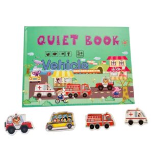 Carte Educativa cu Stickere Reutilizabile, Flippy, Quiet Book Senzoriala cu Pagini Interactive , Joc Montessori, Seria ''Vehicule si Masini'', Puzzle, Dezvolta Motricitatea Fina si Logica, Quiet Book pentru Invatare Timpurie, 3 ani, Multicolor