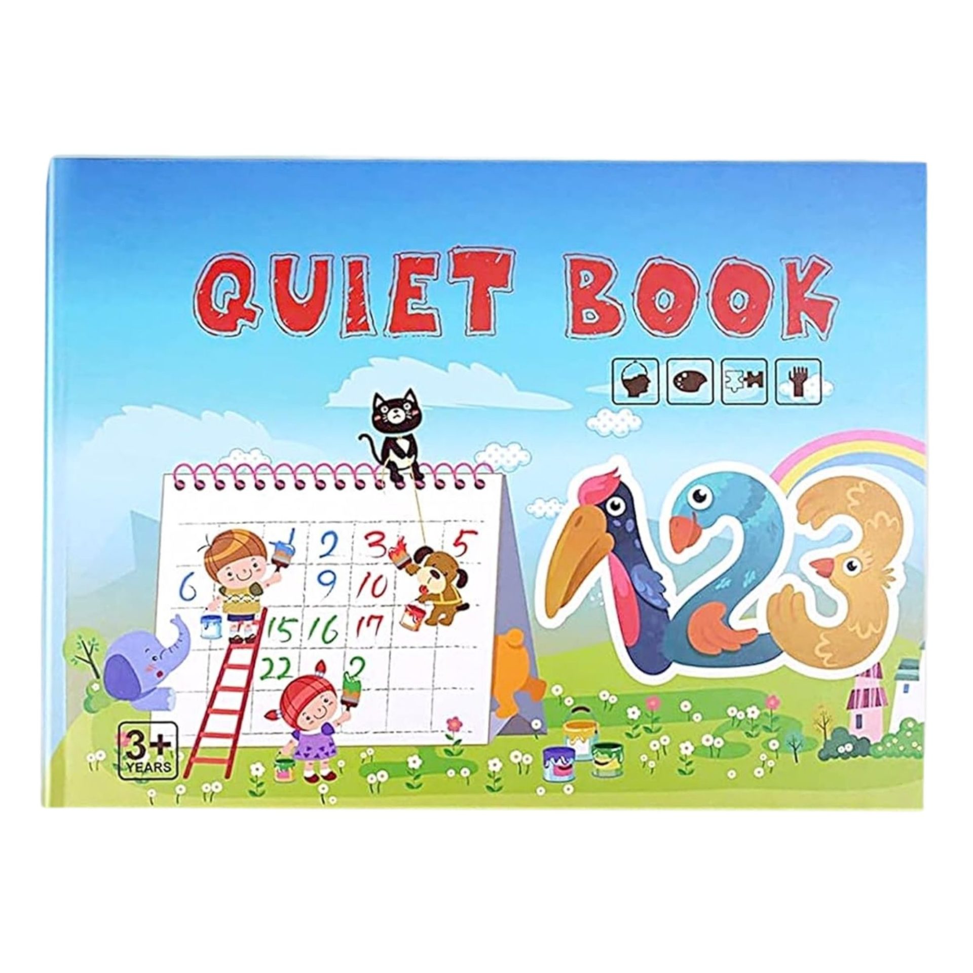 Carte Educativa cu Stickere Reutilizabile, Flippy, Quiet Book Senzoriala cu Pagini Interactive , Joc Montessori, Seria ''Numere'', Dezvolta Motricitatea Fina si Logica, Quiet Book pentru Invatare Timpurie, 3 ani, Multicolor