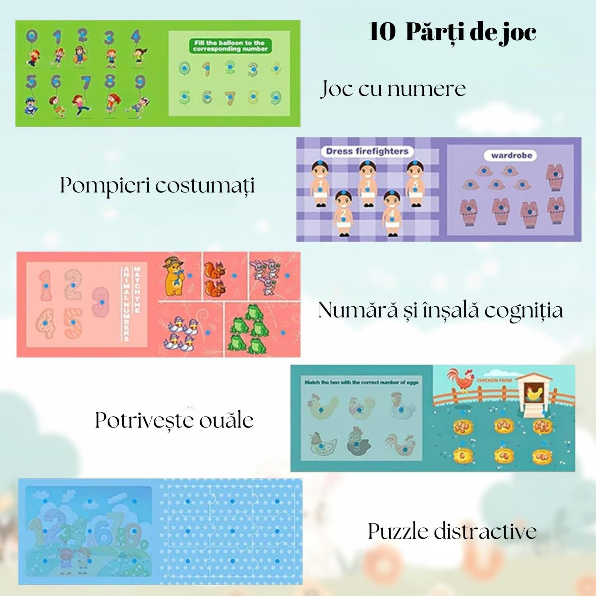 Carte Educativa cu Stickere Reutilizabile, Flippy, Quiet Book Senzoriala cu Pagini Interactive , Joc Montessori, Seria ''Numere'', Dezvolta Motricitatea Fina si Logica, Quiet Book pentru Invatare Timpurie, 3 ani, Multicolor - imagine 4