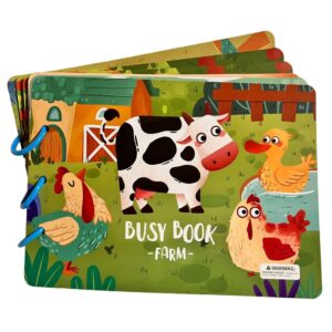 Carte Educativa cu Stickere Reutilizabile, Flippy, Busy Book Senzoriala cu Pagini Interactive , Joc Montessori, Seria ''Viata la Ferma'', Dezvolta Motricitatea Fina si Logica, Carte pentru Invatare Timpurie, 3 ani, Multicolor