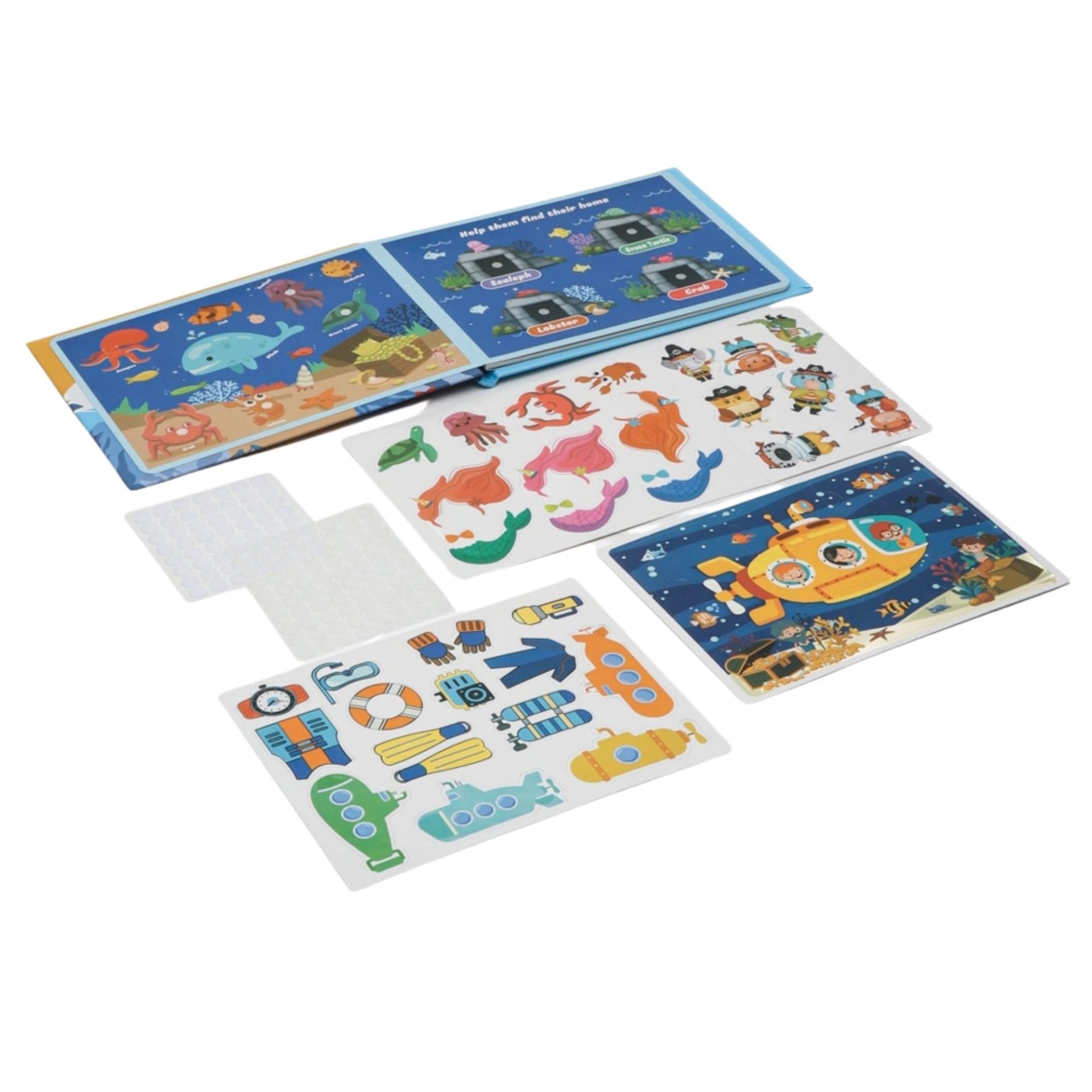 Carte Educativa cu Stickere Reutilizabile, Flippy, Quiet Book Senzoriala cu Pagini Interactive, Joc Montessori, Seria ''Lumea Acvatica'', Dezvolta Motricitatea Fina si Logica, pentru Invatare Timpurie, 3 ani, Multicolor - imagine 3