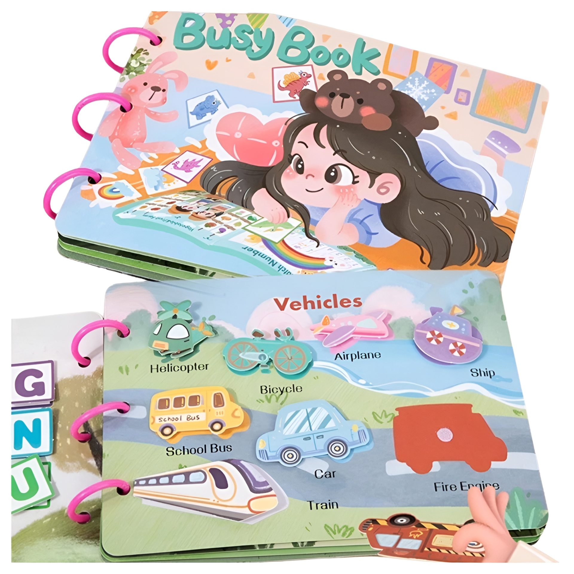 Carte Educationala Montessori, Flippy, Joc Educational Busy Book, Carte Senzoriala cu 12 Teme de Invatare, Dezvolta Motricitatea Fina si Logica, Alfabet, Cifre, Jucarie de Calatorie, 3ani+, Multicolor