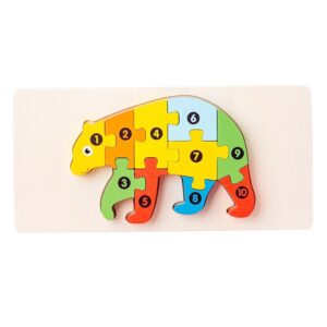 Puzzle din Lemn 3D Montessori, Flippy, Jucarie Educativa pentru Copii, 0-3 Ani, Vopsea Ecologica, Dezvolta Motricitatea Fina, Coordonarea, Logica,  11 Piese, Model Urs, Multicolor