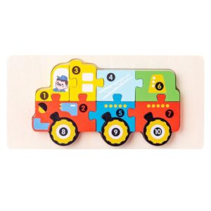 Puzzle din Lemn 3D Montessori, Flippy, Jucarie Educativa pentru Copii, 0-3 Ani, Vopsea Ecologica, Dezvolta Motricitatea Fina, Coordonarea, Logica,  11 Piese, Model Vehicul de Constructii, Multicolor