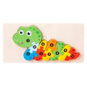 Puzzle din Lemn 3D Montessori, Flippy, Jucarie Educativa pentru Copii, 0-3 Ani, Vopsea Ecologica, Dezvolta Motricitatea Fina, Coordonarea, Logica,  11 Piese, Model Sarpe, Multicolor