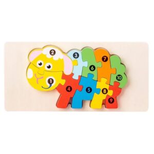 Puzzle din Lemn 3D Montessori, Flippy, Jucarie Educativa pentru Copii, 0-3 Ani, Vopsea Ecologica, Dezvolta Motricitatea Fina, Coordonarea, Logica,  11 Piese, Model Oaie, Multicolor