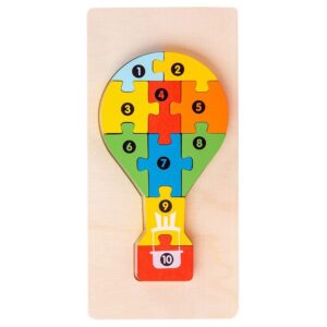 Puzzle din Lemn 3D Montessori, Flippy, Jucarie Educativa pentru Copii, 0-3 Ani, Vopsea Ecologica, Dezvolta Motricitatea Fina, Coordonarea, Logica,  11 Piese, Model Balon cu Aer Cald, Multicolor