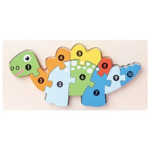 Puzzle din Lemn 3D Montessori, Flippy, Jucarie Educativa pentru Copii, 0-3 Ani, Vopsea Ecologica, Dezvolta Motricitatea Fina, Coordonarea, Logica,  11 Piese, Model Stegosaurus, Multicolor