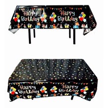 Fata de Masa, Flippy, din Folie, Imprimeu Happy Birthday cu Baloane, 137 x 183 cm, Negru - imagine 2