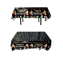 Fata de Masa, Flippy, din Folie, Imprimeu Happy Birthday cu Baloane, 137 x 183 cm, Negru - imagine 3