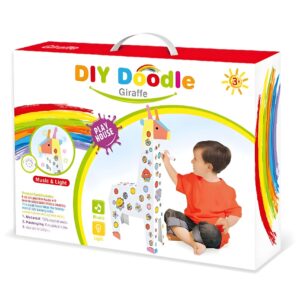 Jucarie Educativa pentru Copii, Flippy, Model Girafa 3D, Set de Asamblat si Colorat din Carton, Puzzle 3D Educativ, 31 x 7.5 x 54 cm, 3+ ani, Alb Multicolor