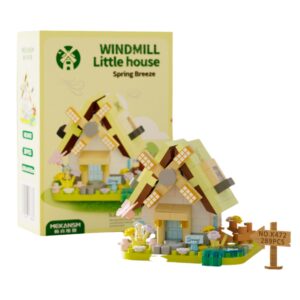 Set de Constructie, Flippy, Model Miniatura Moara de Vant, Jucarie Educativa STEM, Model 3D, Micro-Caramizi, 289 piese, +6 Ani, cm, 11.5 x 8 x 4.5 cm, Galben