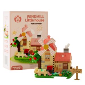 Set de Constructie, Flippy, Model Miniatura Moara de Vant, Jucarie Educativa STEM, Model 3D, Micro-Caramizi, 319 piese, +6 Ani, cm, 11.5 x 8 x 4.5 cm, Roz
