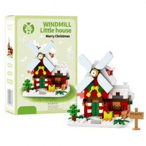 Set de Constructie, Flippy, Model Miniatura Moara de Vant, Jucarie Educativa STEM, Model 3D, Micro-Caramizi, 288 piese, +6 Ani, cm, 11.5 x 8 x 4.5 cm, Verde
