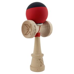 Kendama X Originala, Profesionala, Flippy, Cupe Mari KING SIZE V3, Rubber Grip, Gaura in Baza, Rulment Metalic, din lemn 18 cm, Ata 62/65 cm, Bicolor Negru/Rosu