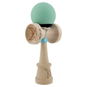 Kendama X Originala, Profesionala, Flippy, Rubber Grip, Cupe Mari KING SIZE V3, Gaura in Baza, Rulment Metalic, din lemn 18 cm, Ata 62/65 cm, Bicolor Turcoaz/Albastru inchis