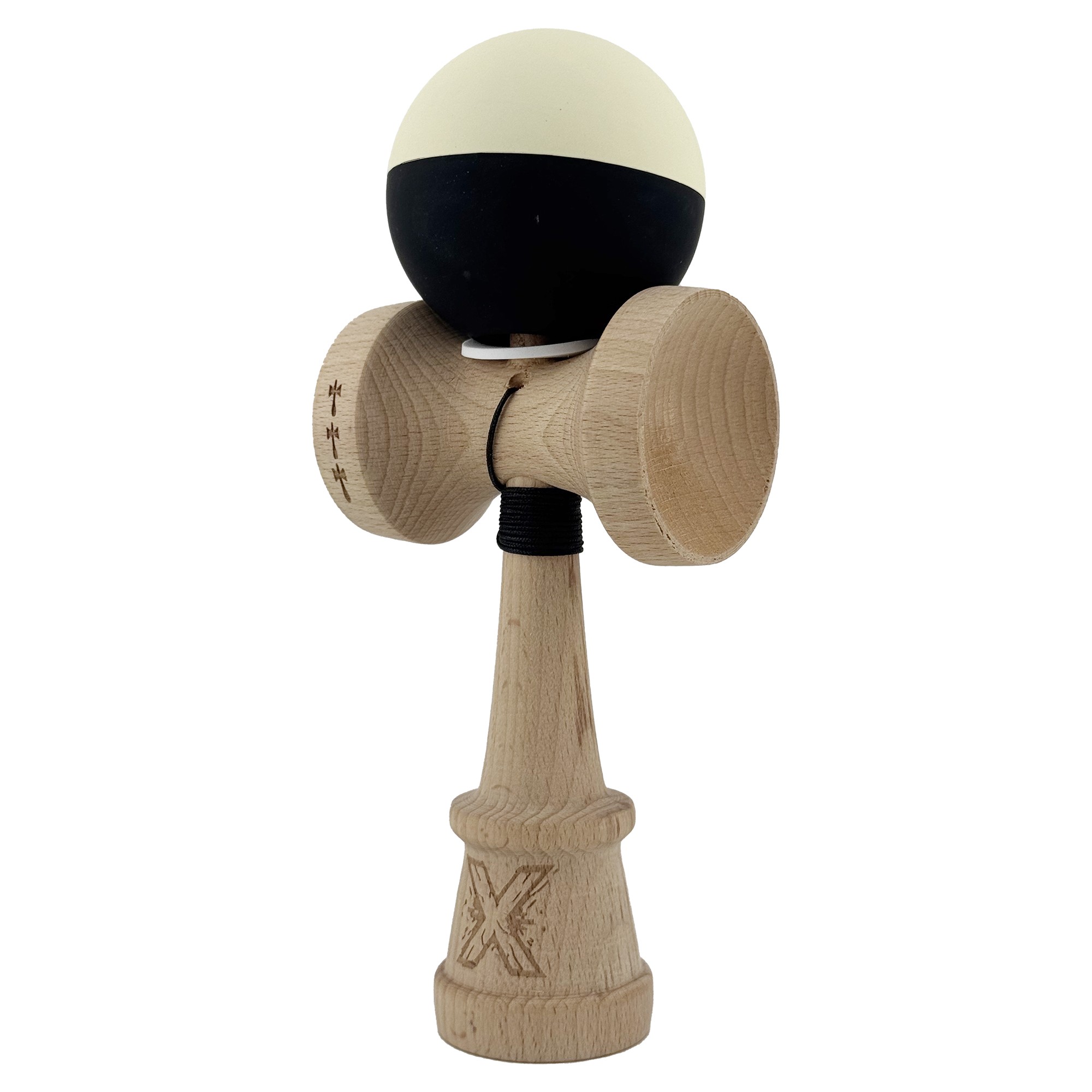 Kendama X Originala, Profesionala, Flippy, Rubber Grip, Cupe Mari KING SIZE V3, Gaura in Baza, Rulment Metalic, din lemn 18 cm, Ata 62/65 cm, Bicolor Galben/Negru - imagine 3