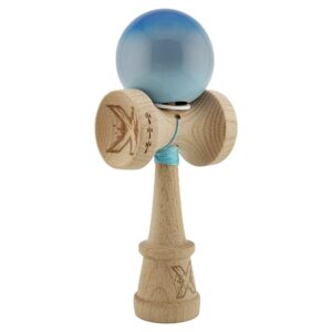 Kendama X Originala, Profesionala, Flippy, Super Sticky cu Cupe Mari KING SIZE V3, Gaura in Baza, Rulment Metalic, din lemn 18 cm, Ata 62/65 cm, Gradient Albastru/Gri/Bleu