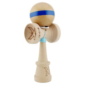 Kendama X Originala, Profesionala, Flippy, Super Sticky, Cupe Mari KING SIZE V3, Gaura in Baza, Rulment Metalic, din lemn 18 cm, Ata 62/65 cm, Original Albastru