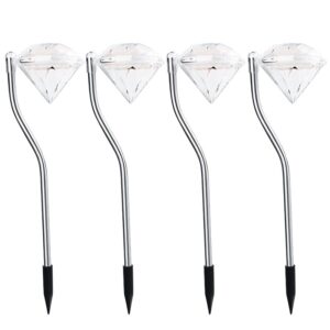 Lampa solara LED pentru Gradina, Flippy, Set 4 Bucati, Tip Diamant, Inaltime 30 x 9 cm, 2V, ABS, 600mAh, Lumina Alb Calda, Argintiu
