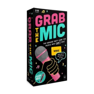 Joc de Societate Grab The Mic, Flippy, Tip Karaoke, 125 de Carti cu Cuvinte, Microfon din Spuma, Tabla de Joc, Jetoane, 11.5 x 22 x 7 cm, Negru/Roz 