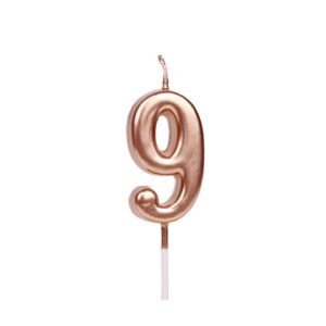 Lumanare de Tort, Flippy, Model Cifra 9, Party, 4.5 x 2.5 cm, din Parafina, Rose Gold