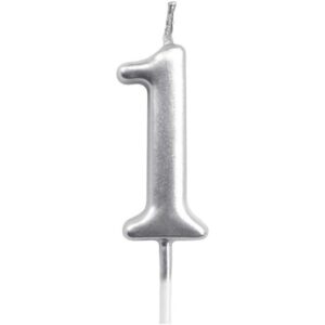 Lumanare de Tort, Flippy, Model Cifra 1, Party, 4.5 x 2.5 cm, din Parafina, Argintiu