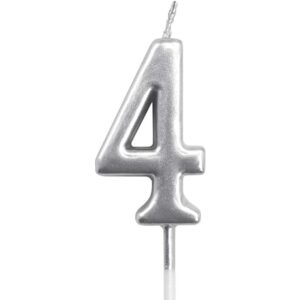 Lumanare de Tort, Flippy, Model Cifra 4, Party, 4.5 x 2.5 cm, din Parafina, Argintiu