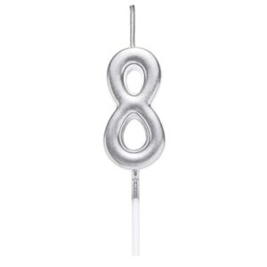 Lumanare de Tort, Flippy, Model Cifra 8, Party, 4.5 x 2.5 cm, din Parafina, Argintiu