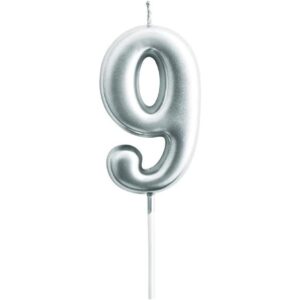 Lumanare de Tort, Flippy, Model Cifra 9, Party, 4.5 x 2.5 cm, din Parafina, Argintiu