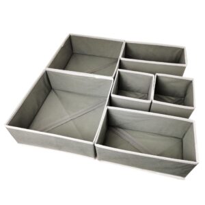Organizator pentru Sertar, Flippy, 3 Marimi, pentru Lenjerie, Tricouri, Sosete, 6 Piese, Pliabil, Stivuibil, din Tesatura, Gri/Alb