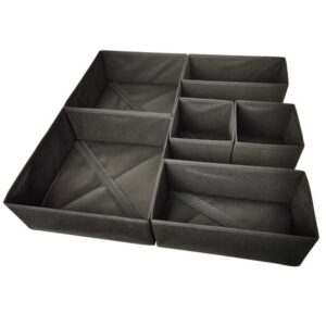Organizator pentru Sertar, Flippy, 3 Marimi, pentru Lenjerie, Tricouri, Sosete, 6 Piese, Pliabil, Stivuibil, din Tesatura, Negru