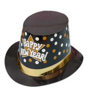 Palarie Tip Lincoln, Flippy, Model Happy New Year cu Buline, Accesoriu Petrecere de Anul Nou, Marime Universala, din Carton, Negru/Auriu