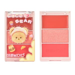 Paleta Fard de Obraz, Kevin&Coco, 3 Culori, Blush, Iluminator, Contur, Textur? Fin?, Efect Natural, pentru Toate Tipurile de Ten, 71.7 g, 6.7 x 1.5 x 11 cm, Coral