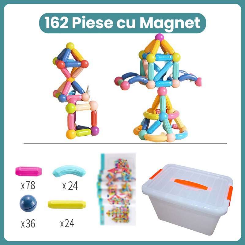 Piese Magnetice pentru Copii, Flippy, Set din 162 de Piese de diferite Culori, Constructor Magnetic cu Posibilitatea de a Construii forme Nelimitate, Multicolor - imagine 2