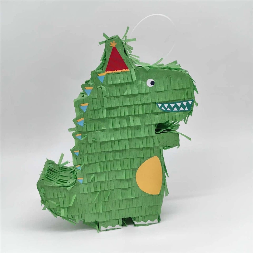 Pinata Dinozaur pentru Petrecere, Flippy, Detalii Argintii, din Hartie si Carton, Pinata pentru Copii, 25 x 7 x 27 cm, Verde - imagine 2