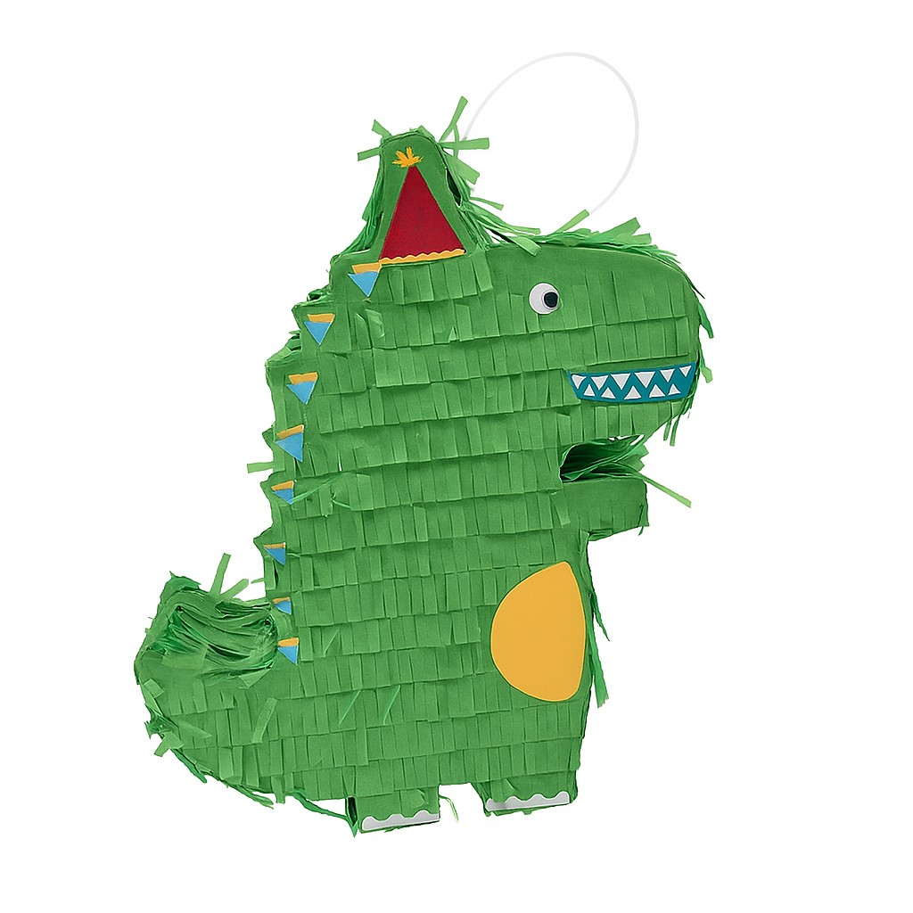 Pinata Dinozaur pentru Petrecere, Flippy, Detalii Argintii, din Hartie si Carton, Pinata pentru Copii, 25 x 7 x 27 cm, Verde