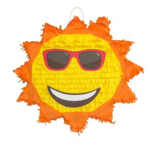 Pinata Soare cu Ochelari Sun pentru Petrecere, Flippy, din Hartie Creponata si Carton, Pinata pentru Petreceri, 40 x 40 x 7 cm, Galben Rosu