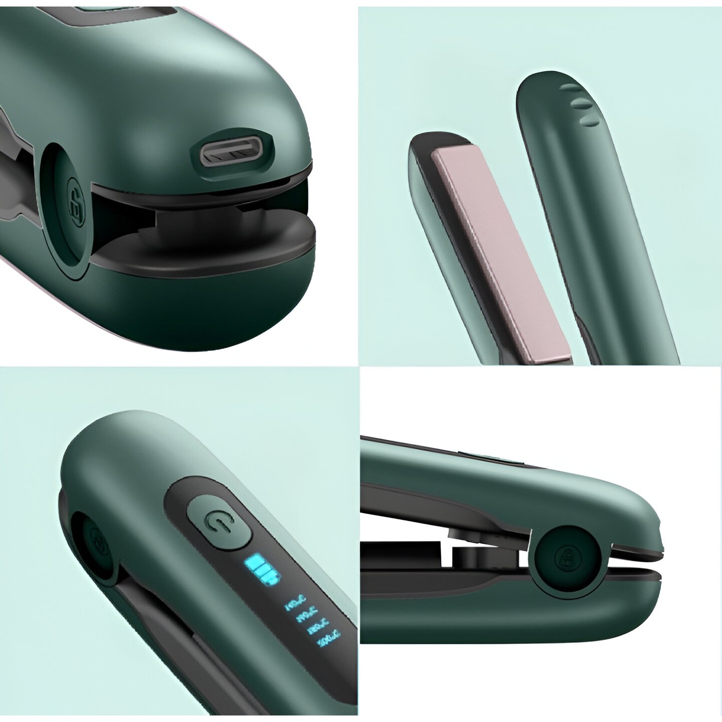 Placa de Par fara Fir, Flippy, Adaptor Tip C, 4 Trepte de Temperatura, Tensiune 5V, Capacitate Baterie 5000 mAh, Indreptat, Ondulat, 23.5x3.3x4.5 cm, Verde - imagine 2