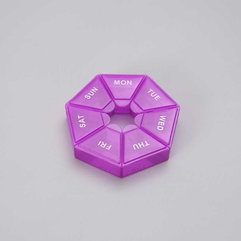 Cutie separator medicamente cu zilele saptamanii, Flippy, Plastic, 7 compartimente, Mov - imagine 3