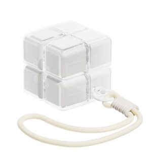 Cutie pentru Medicamente, Flippy, Model Rubik' Cube, cu Curea de Agatare, Dozator Portabil de Medicamente, Dispenser Pastile, estimat pentru 7 zile, 7.3 x 6 x 6 cm, Alb
