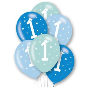 Baloane de Decor, Flippy, Set 10 Baloane de Decor pentru Aniversare 1 An, Model pentru Baieti, din Latex 25 cm, Albastru/Verde