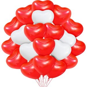 Set 10 Baloane, Flippy, Model Inima, din Latex, 25 cm, Alb/Rosu