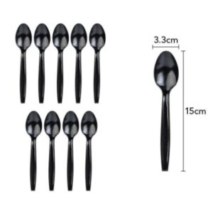 Set 10 Linguri de Unica Folosinta, Flippy, Plastic,  15x3.3 cm, negru